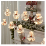 Χριστουγεννιάτικη Κουρτίνα Led 3Μ με 10 Φωτιζόμενες Μπάλες με Άι Βασίλη Χιόνι