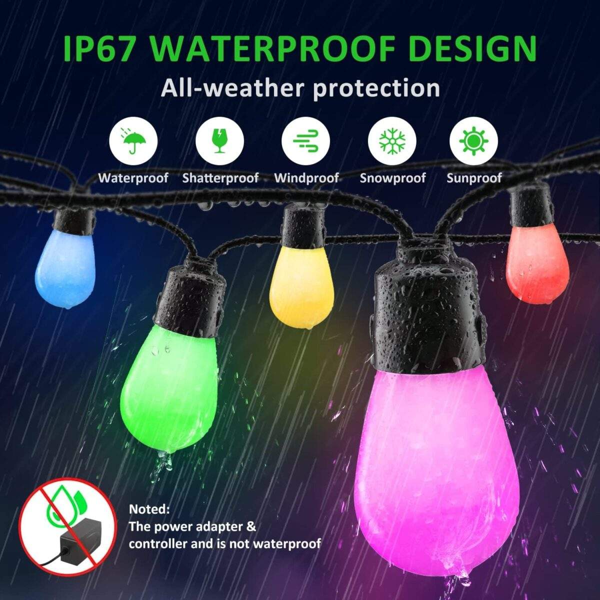 Αδιάβροχη Γιρλάντα RGB Κήπου Με 15 LED Λάμπες 220V/14m electronistas.gr