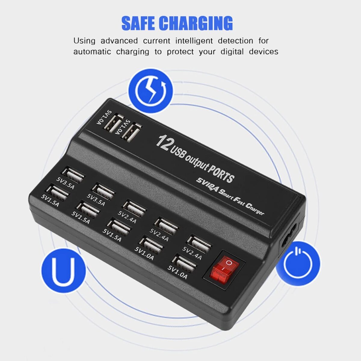 Φορτιστής Πρίζας Με 12 Θύρες USB 60W 2.4A/1A electronistas.gr