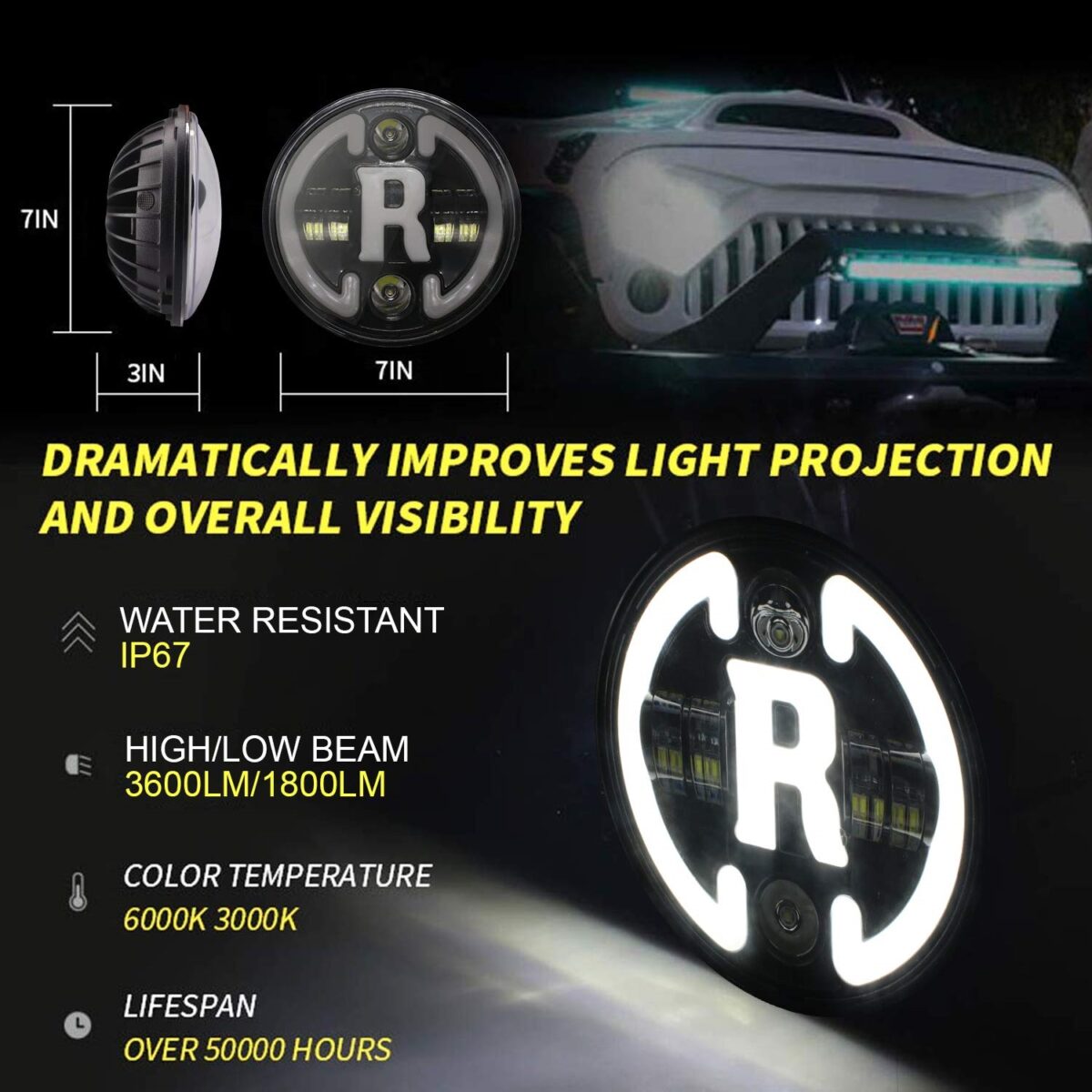 Led Προβολέας 7'' 30W H4 12-24V Hi/Low Beam electronistas.gr