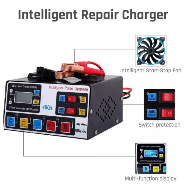 Φορτιστής Μπαταριών 400A Οχημάτων 12V/24V Με Οθόνη LCD electronistas.gr