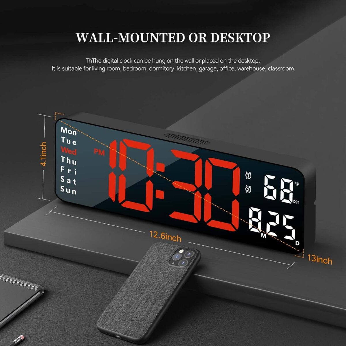 Ψηφιακό LED Ρολόι 35x3.2x13cm Με Bluetooth, 4 Ξυπνητήρια & Θερμόμετρο electronistas.gr