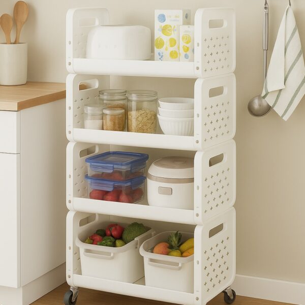 Τροχήλατη Ραφιέρα Αποθήκευσης & 4 Αεριζόμενα Ράφια – 99x40x28.5cm electronistas.gr