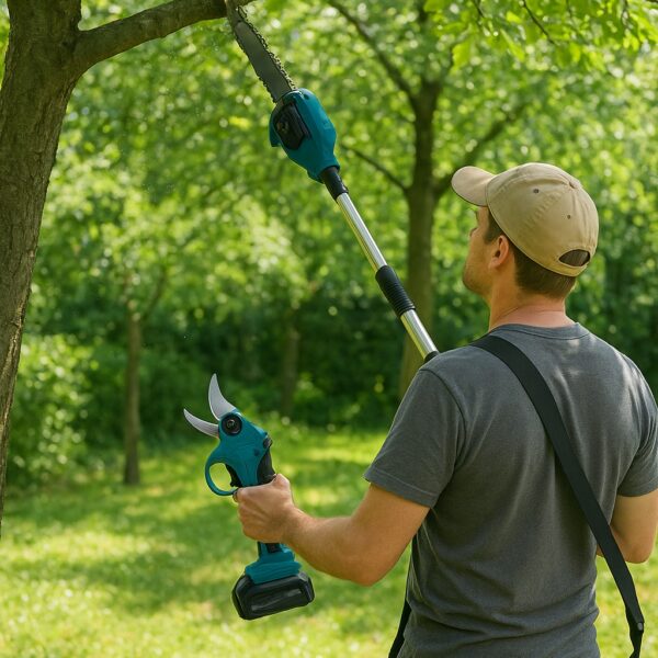 Σετ Αλυσοπρίονο & Ψαλίδι Κλαδέματος με Τηλεσκοπικό Κοντάρι 48V 5Ah & 2 Μπαταρίες electronistas.gr