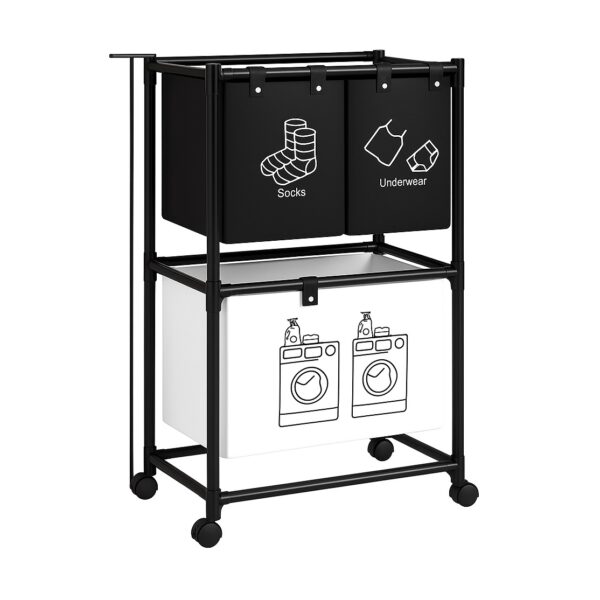 Τροχήλατη Μεταλλική Ραφιέρα Μπάνιου 2 Επιπέδων με Καλάθια Απλύτων 57x28x97cm electronistas.gr