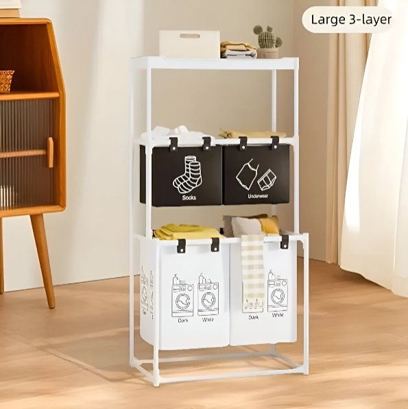 Τροχήλατη Μεταλλική Ραφιέρα Μπάνιου 3 Επιπέδων με Καλάθια Απλύτων 57x28x123cm electronistas.gr