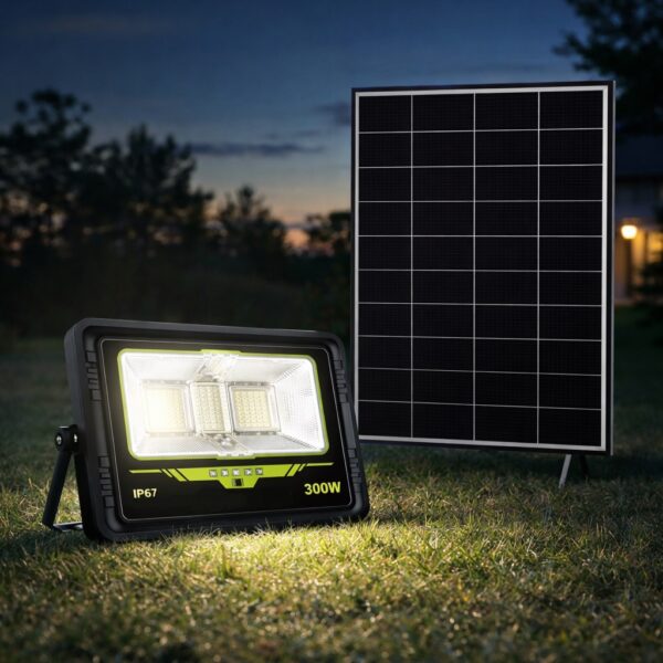 LED Στεγανός Ηλιακός Προβολέας 300W 7500K με Τηλεχειριστήριο electronistas.gr