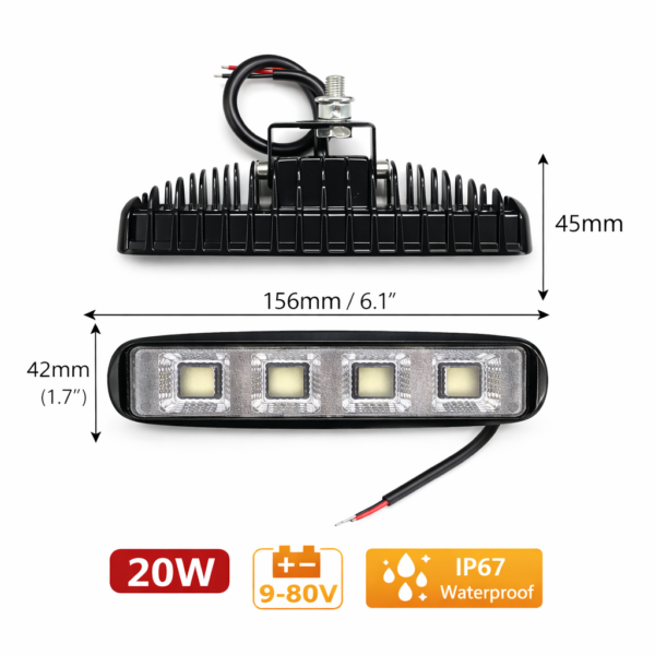 LED Προβολέας Εργασίας 20W 9-80V DC electronistas.gr
