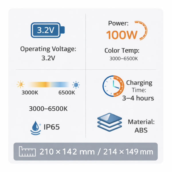 Ηλιακός Προβολέας 100W IP65 3.2V με Ρυθμιζόμενο Φως 3000–6500K electronistas.gr