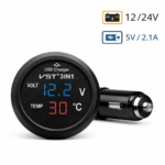 Ψηφιακό Όργανο Βολτόμετρο Θερμόμετρο Αυτοκινήτου 12/24V με USB 5V/2.1A electronistas.gr