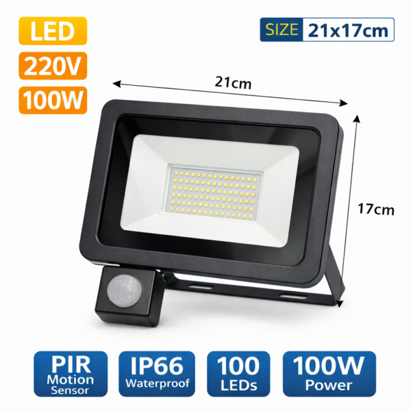 LED Προβολέας 100W 220V PIR Sensor IP66 6000K electronistas.gr