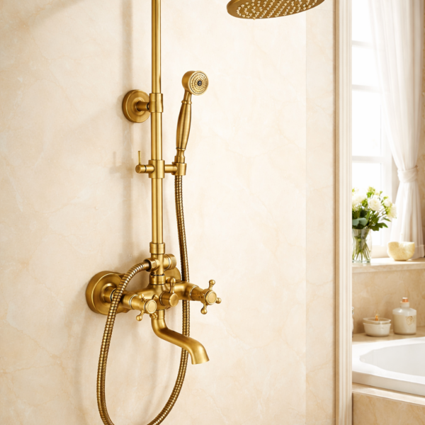 Στήλη Ντους με Μπαταρία Μπρονζέ Ρετρό & Ρυθμιζόμενο Ύψος electronistas.gr