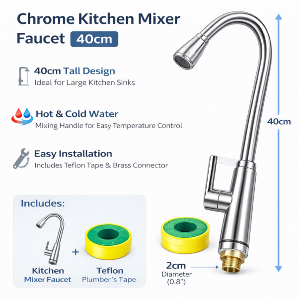 Αναμεικτική Βρύση Κουζίνας Χρωμέ 40cm electronistas.gr