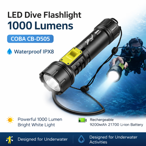 Φακός Χειρός Κατάδυσης LED 1000 Lumens IPX8 electronistas.gr