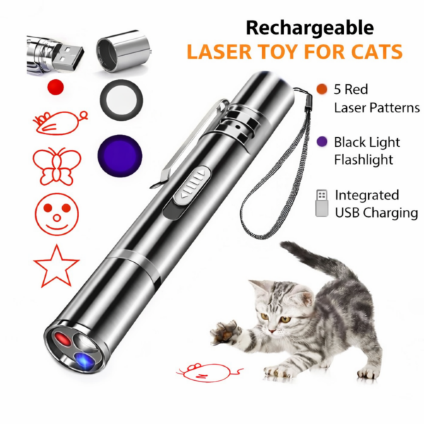 Επαναφορτιζόμενο Παιχνίδι Laser για Γάτες με Φακό & Black Light USB electronistas.gr