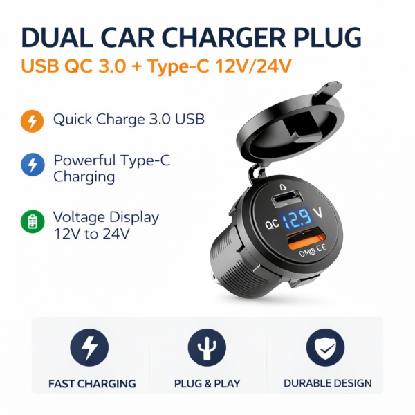 Φορτιστής Αυτοκινήτου Type-C & USB QC 3.0 12/24V electronistas.gr