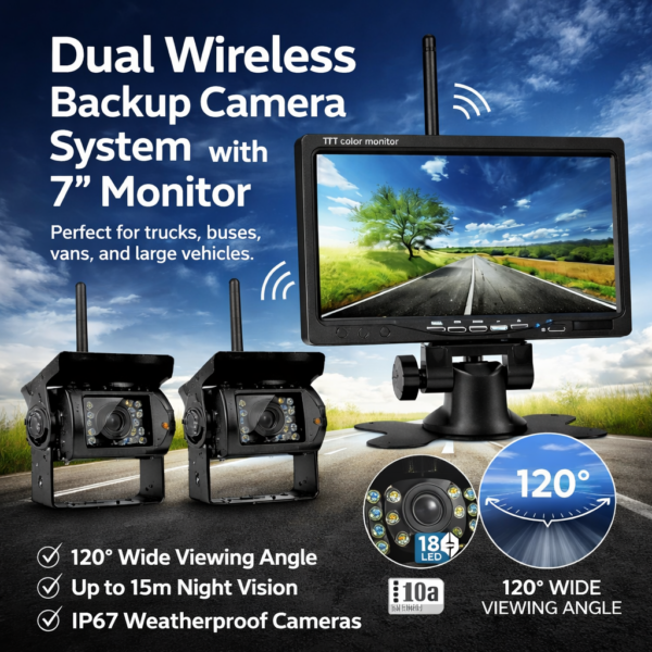 Διπλή Ασύρματη Κάμερα Οπισθοπορείας Φορτηγού με Οθόνη 7″ & Νυχτερινή Λήψη electronistas.gr
