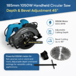Δισκοπρίονο Χειρός 185mm 1050W με Ρύθμιση Βάθους & Φαλτσοκοπή 45° electronistas.gr