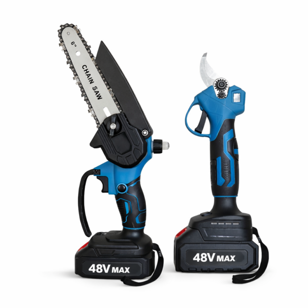 Σετ Αλυσοπρίονο & Ψαλίδι Κλαδέματος Μπαταρίας 48V 2 σε 1 με Τηλεσκοπικό Κοντάρι 2.1m electronistas.gr