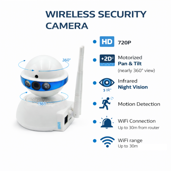 Έξυπνη WiFi Κάμερα Ασφαλείας 720P με Νυχτερινή Όραση & Ανίχνευση Κίνησης electronistas.gr