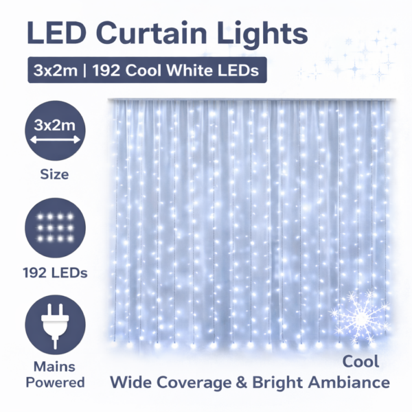 Κουρτίνα Λαμπάκια LED 3x2m 192L Ψυχρό Φως electronistas.gr