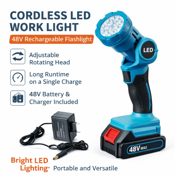 Φορητός Φακός Μπαταρίας 48V με Περιστρεφόμενη Κεφαλή electronistas.gr