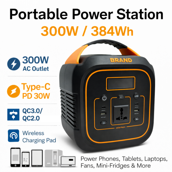 Φορητός Σταθμός Ενέργειας 300W 384Wh με AC Πρίζα, USB QC & Type-C PD 30W electronistas.gr