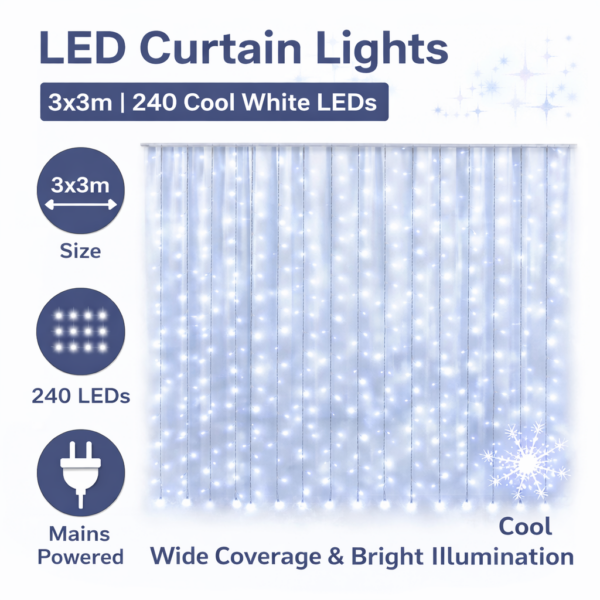 Κουρτίνα Λαμπάκια LED 3x3m 240L Ψυχρό Φως electronistas.gr
