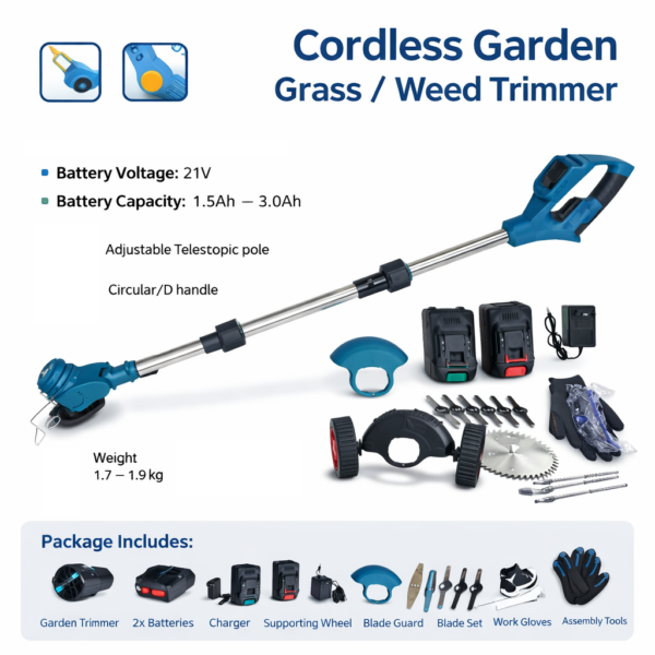 Ασύρματο Χλοοκοπτικό / Χορτοκοπτικό 2 Μπαταριών με Πολλαπλές Λεπίδες & Τηλεσκοπικό Κοντάρι electronistas.gr