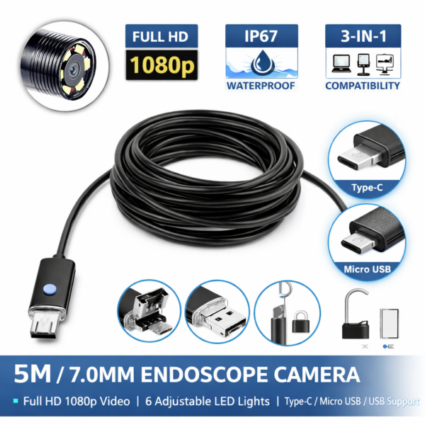 Ενδοσκοπική Κάμερα 5m 7.0mm Type-C & Micro USB electronistas.gr