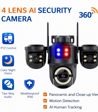 AI Κάμερα Ασφαλείας 4 Φακών 360° IP66 με Human Tracking electronistas.gr