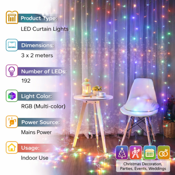 Κουρτίνα Λαμπάκια RGB 3x2m 192 LED με Ρεύμα electronistas.gr