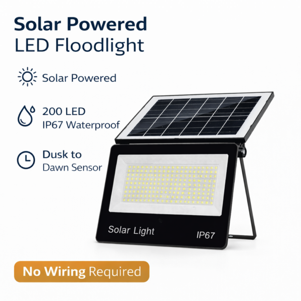 Αδιάβροχος Ηλιακός Προβολέας 200 LED IP67 με Τηλεχειριστήριο electronistas.gr