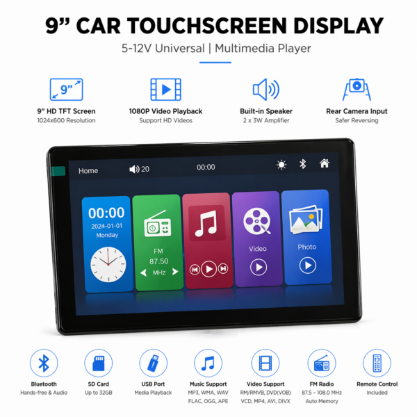 Οθόνη Αφής Αυτοκινήτου TFT 9" 5-12V με Bluetooth & FM Radio electronistas.gr