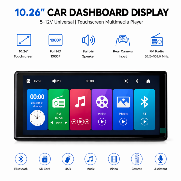 Οθόνη για το Ταμπλό Αυτοκινήτου TFT 10.26" 5-12V με Bluetooth & FM Radio electronistas.gr