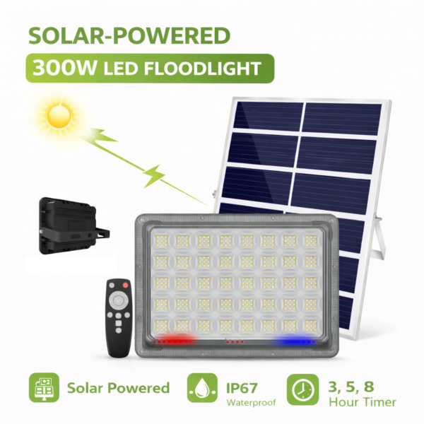 Αδιάβροχος Ηλιακός Προβολέας LED 300W με Τηλεχειριστήριο electronistas.gr