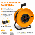 Μπαλαντέζα Ρεύματος 40m με 4 Πρίζες & Διακόπτη Ασφαλείας electronistas.gr
