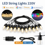 LED Αδιάβροχη Γιρλάντα 220V 10m με 10 Λάμπες RGB / Θερμό Λευκό & 9 Λειτουργίες electronistas.gr