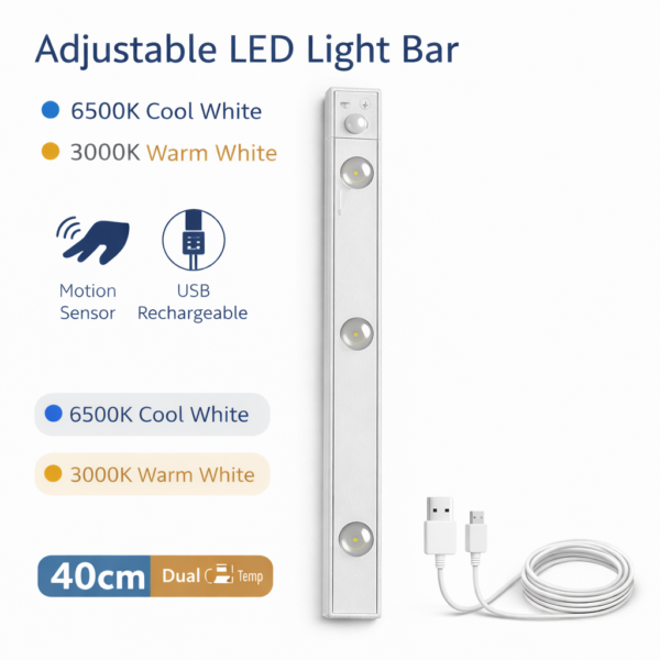 Φωτιστικό Πάγκου Κουζίνας LED 40cm με Αισθητήρα Κίνησης & Ρυθμιζόμενο Λευκό electronistas.gr