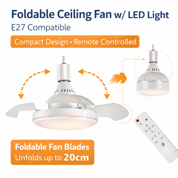 Ανεμιστήρας Οροφής 20cm με LED Φωτιστικό E27 & Τηλεχειριστήριο 120W electronistas.gr