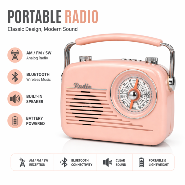 Επιτραπέζιο Ραδιόφωνο Μπαταρίας Bluetooth AM/FM/SW