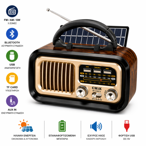 Ηλιακό Ραδιόφωνο με Bluetooth & USB electronistas.gr