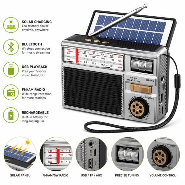 Ασύρματο Ηλιακό Ραδιόφωνο με Bluetooth electronistas.gr
