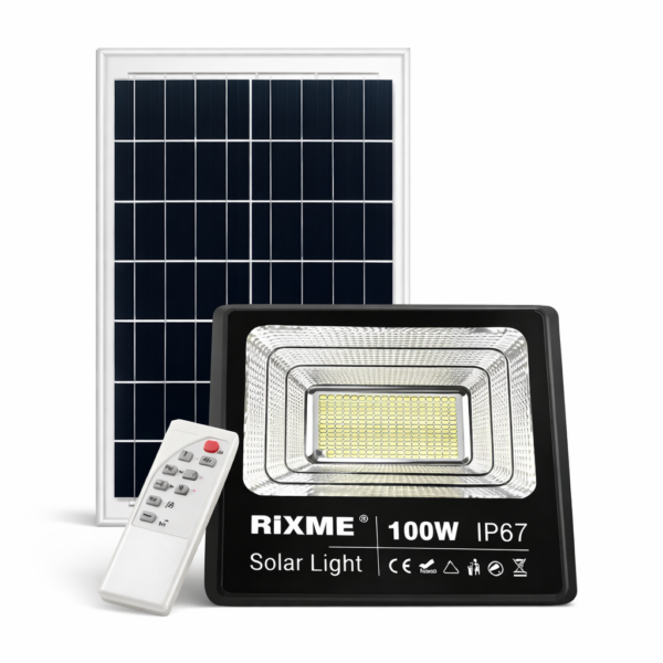 Ηλιακός Προβολέας LED 100W με Πάνελ, Τηλεχειριστήριο & Χρονοδιακόπτη IP67 electronistas.gr