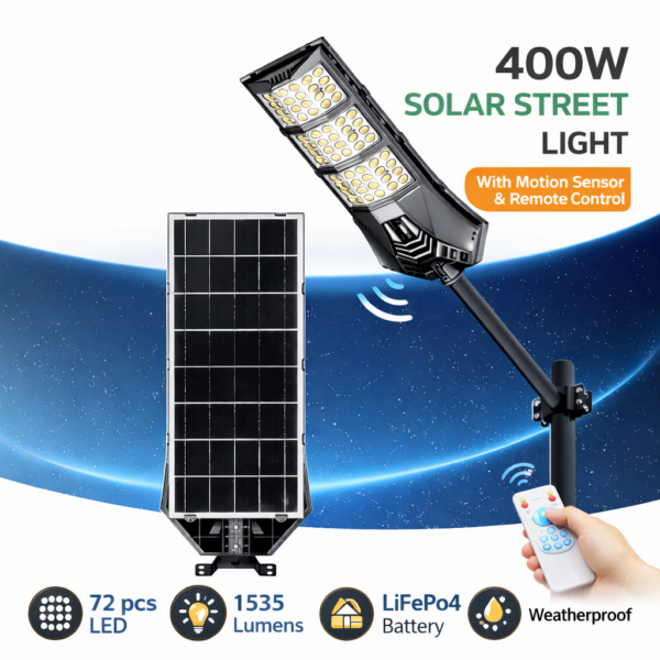 Ηλιακός Προβολέας Δρόμου 400W με Τηλεχειριστήριο & Αισθητήρα electronistas.gr