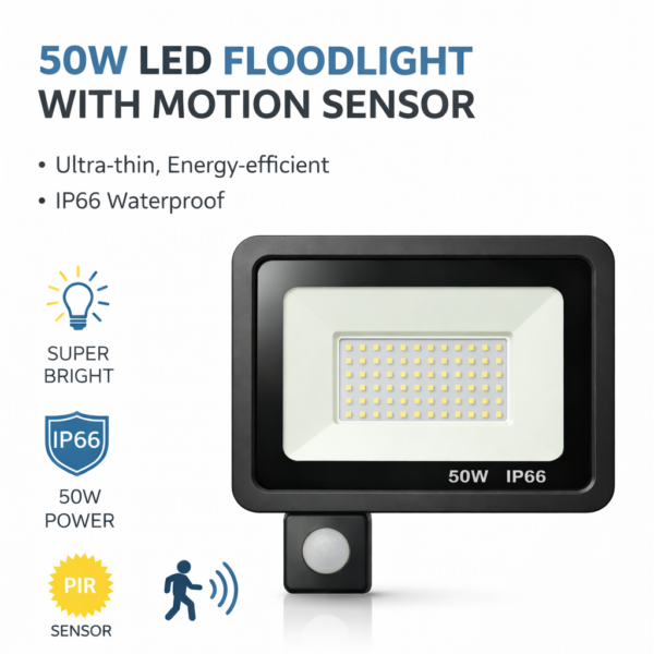 LED Προβολέας 50W με Φωτοκύτταρο (PIR Sensor) IP66 electronistas.gr