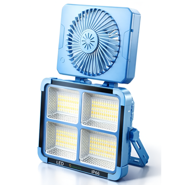Ηλιακός Προβολέας Εργασίας – Έκτακτης Ανάγκης 1500W με Πάνελ & Ανεμιστήρα Μπλε electronistas.gr