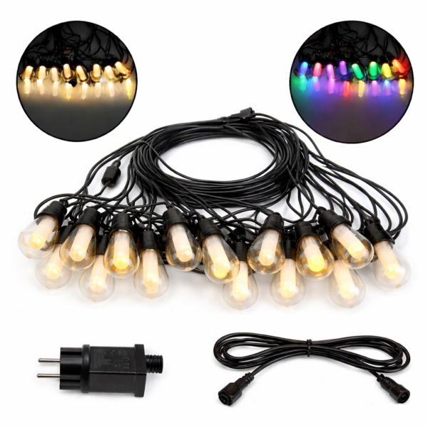 LED Αδιάβροχη Γιρλάντα 220V 15m με 16 Λάμπες RGB / Θερμό Λευκό & 9 Λειτουργίες electronistas.gr