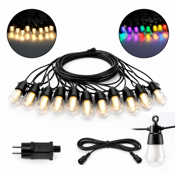 LED Αδιάβροχη Γιρλάντα 220V 10m με 10 Λάμπες RGB / Θερμό Λευκό & 9 Λειτουργίες electronistas.gr