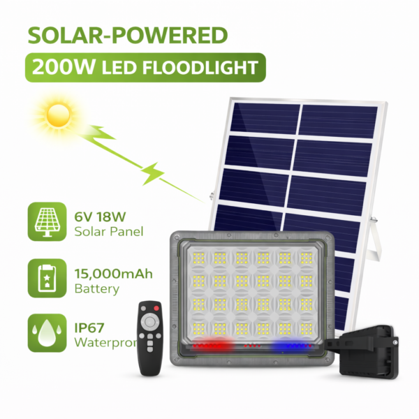 Ηλιακός Προβολέας LED 200W με Τηλεχειριστήριο electronistas.gr